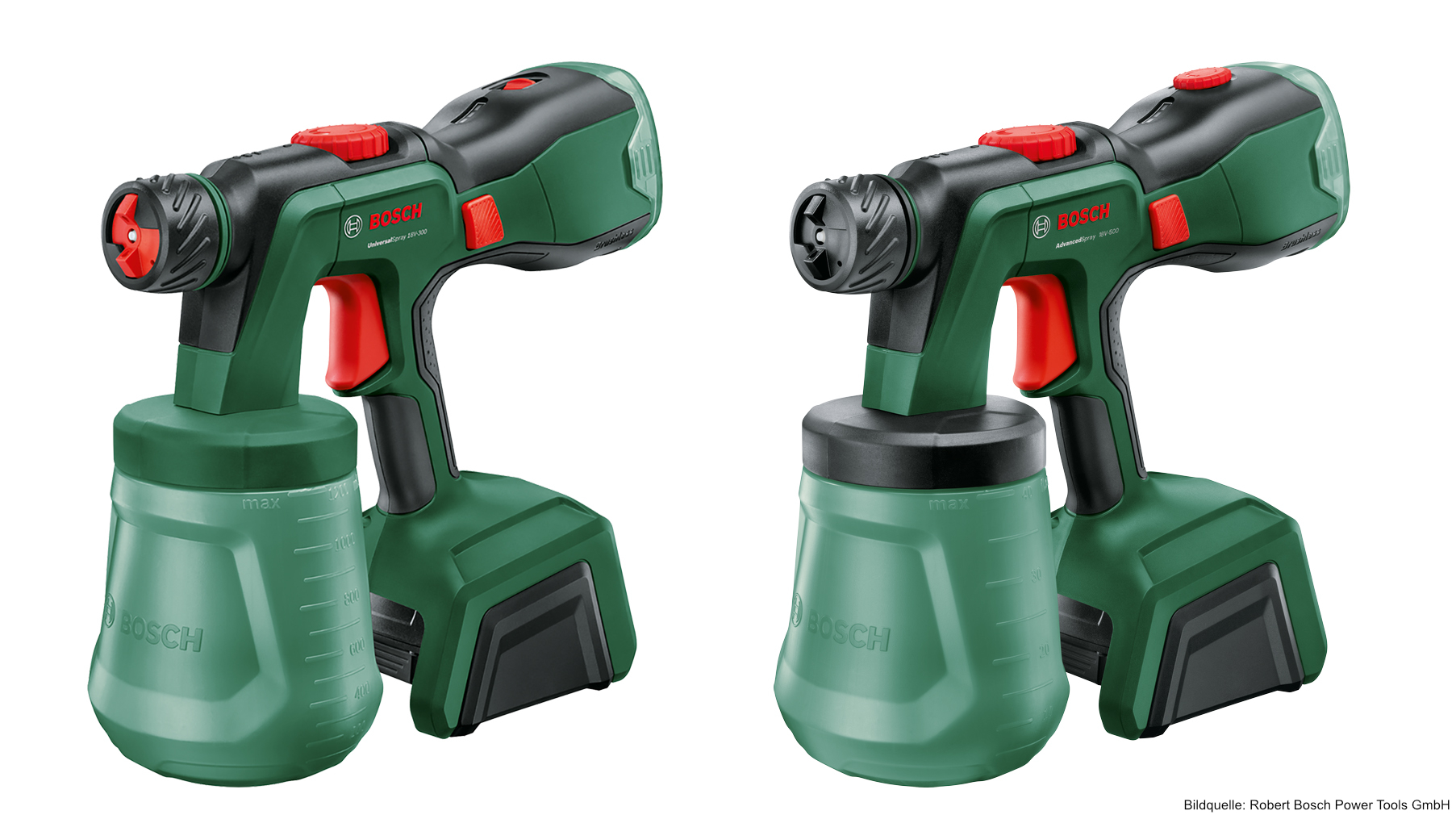 Bosch Akku-Farbsprühsysteme UniversalSpray 18V-300 und AdvancedSpray 18V-500 Produktbild